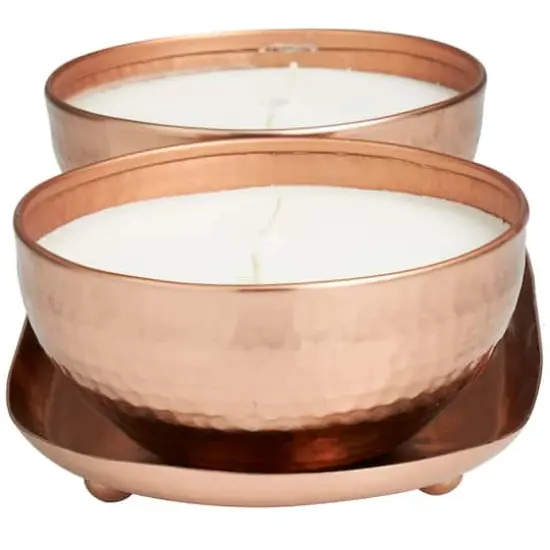 White Wax Tropical Breeze Scented Candle with Copper Hammered Container and Oval Holding Tray {4}
