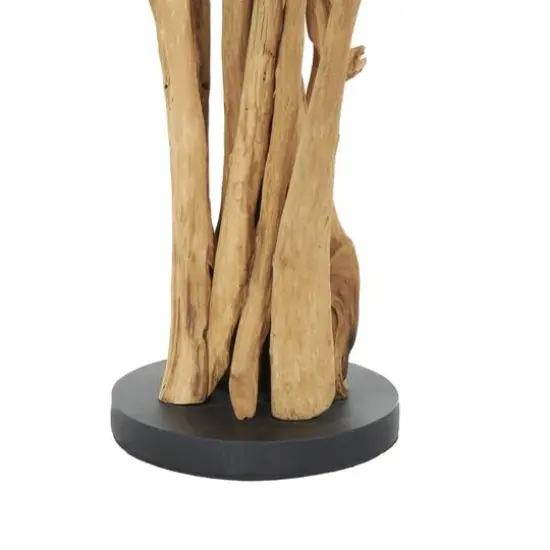 31" Brown Teak Wood Handmade Tall Tree Branch Floor Candle Holder with Black Metal Accents {5}