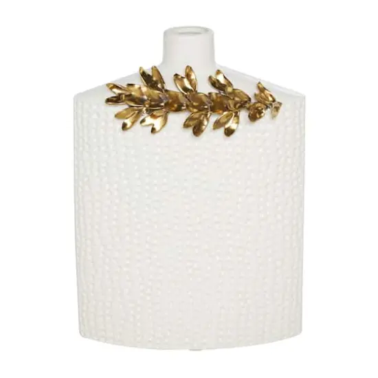 White & Gold Leaf Accent Ceramic Vase Set {3}