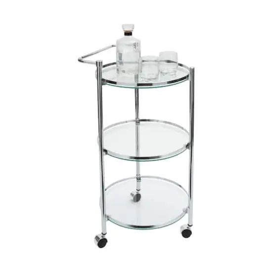 Organize It All Chrome 3-Tier Circular Tempered Glass Rolling Serving Cart {3}