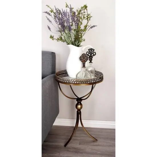 24" Brass Iron Traditional Accent Table {6}