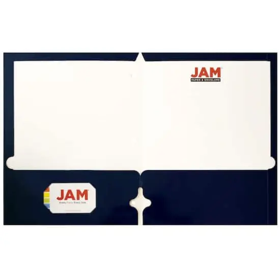 JAM Paper Laminated 2-Pocket Glossy 3-Hole Punch School Folders, 6ct. Navy Blue {3}