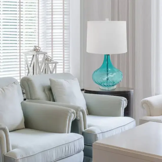 Elegant Designs Light Blue Glass Table Lamp with Fabric Shade {5}