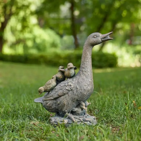 Glitzhome&reg; 15" Faux Bronze Duck Garden Statue {4}