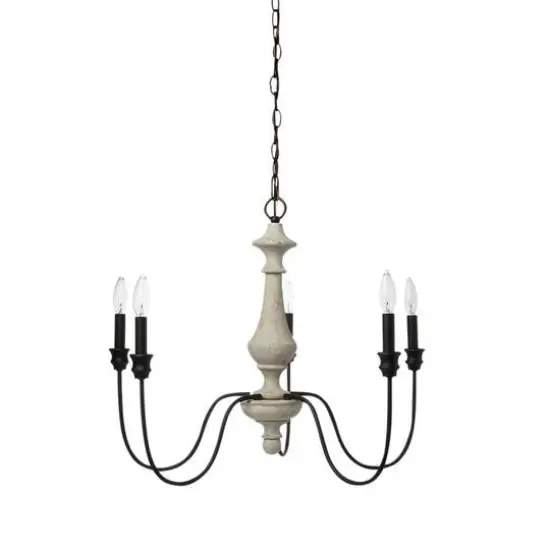 Hello Honey® Robert Stevenson Lighting Magnolia 25" Matte Black 5-Light White Washed Wood and Metal Chandelier {3}