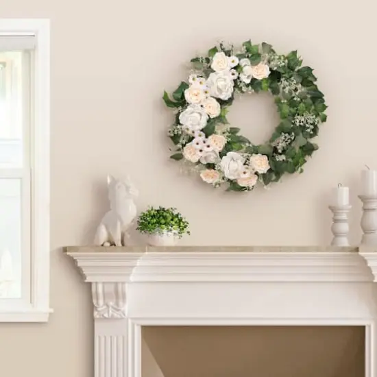 30" Spring Cream Rose, Baby's Breath & Camellia Wreath {5}