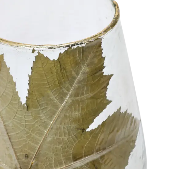 Hello Honey&reg; 10" Embedded Papaya Leaves & Foil Edge Handblown Glass Hurricane {3}