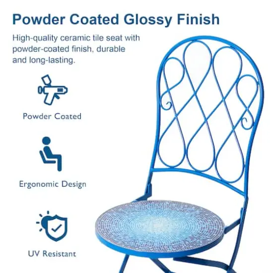 Glitzhome&reg; 36.5" Blue Outdoor Metal Folding Bistro Chairs with Ceramic Tiles Seat, 2ct. {5}