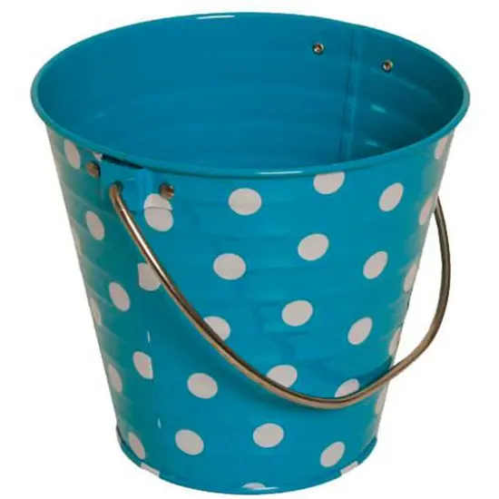 JAM Paper Small Blue with Small White Dots Metal Pail Buckets, 6ct. {1}
