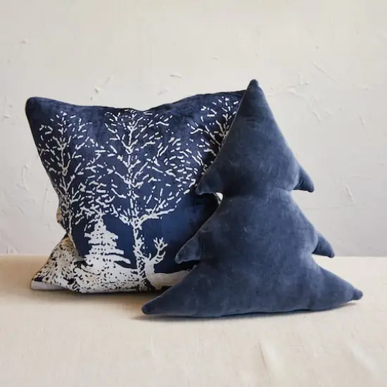 Hello Honey&reg; 18" Blue Cotton Velvet Tree-Shaped Throw Pillow {3}