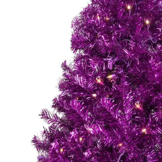 7ft. Pre-Lit Purple Artificial Tinsel Christmas Tree, Clear Lights {4}