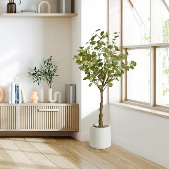 American Art Decor 4ft. Realistic Artificial Eucalyptus Tree in White Pot {3}