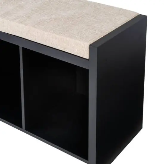 Honey Can Do Black 3-Cube Storage Bench with Cushion and Cubby Holes {5}