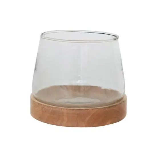 Hello Honey&reg; Glass Hurricane/Vase with Mango Wood Base {1}