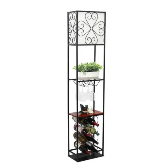 Elegant Designs™ 5ft. Black Organizer Storage Shelf and Wine Rack Floor Lamp {7}