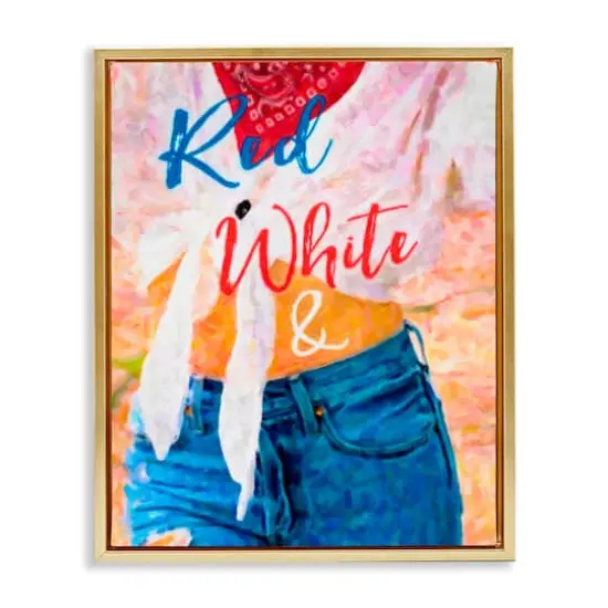 Stupell Industries Red White & Blue Patriotic American Celebration Floater Framed Art Gold {1}