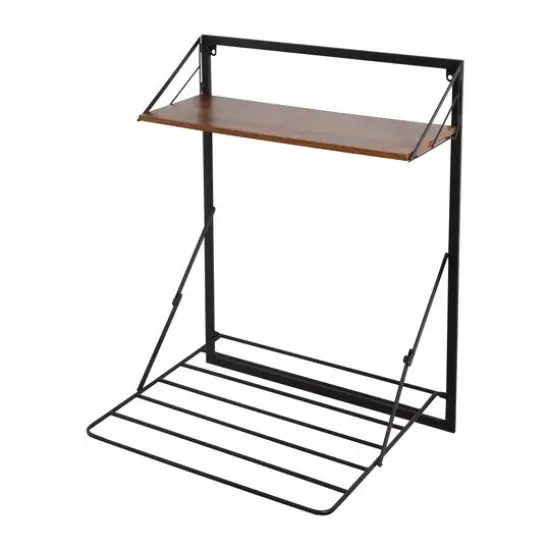 Honey Can Do 31" Black & Walnut Collapsible Wall-Mounted Clothes Drying Rack with Shelf {3}