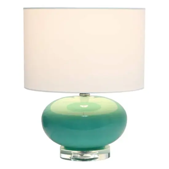 Lalia Home 15.25" Ovaloid Glass Table Lamp with White Shade Aqua {5}