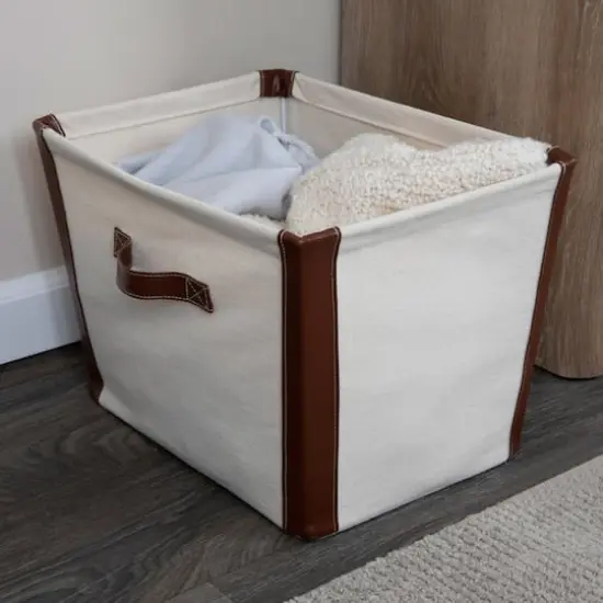 Household Essentials 16" Canvas Bin with Vegan Leather Trim {5}