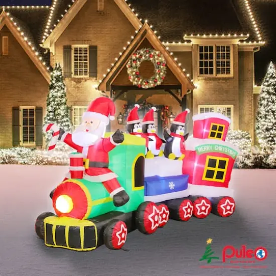 7ft. Inflatable Christmas Train with Warm White LED Lights {3}