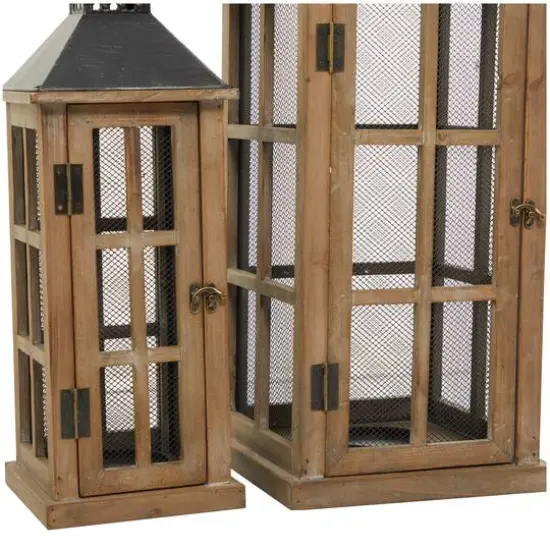 Brown Wood Lighthouse Style Candle Lantern Set {5}