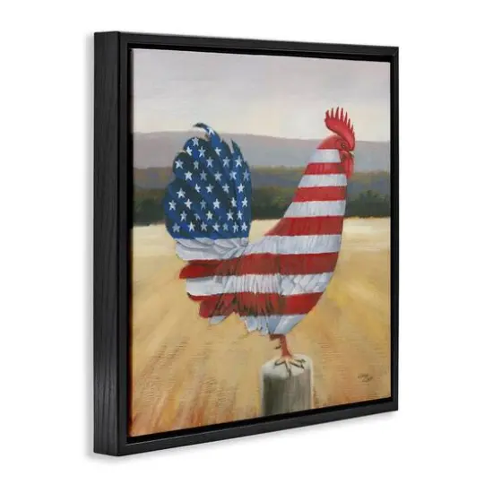 Stupell Industries American Flag Rooster Floater Framed Art Black {4}