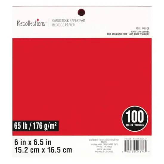 6" x 6.5" Red 65lb. Cardstock Paper Pad by Recollections&trade;, 100 Sheets {1}