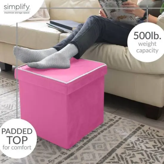 Simplify Collapsible Velvet Storage Ottoman Pink {5}
