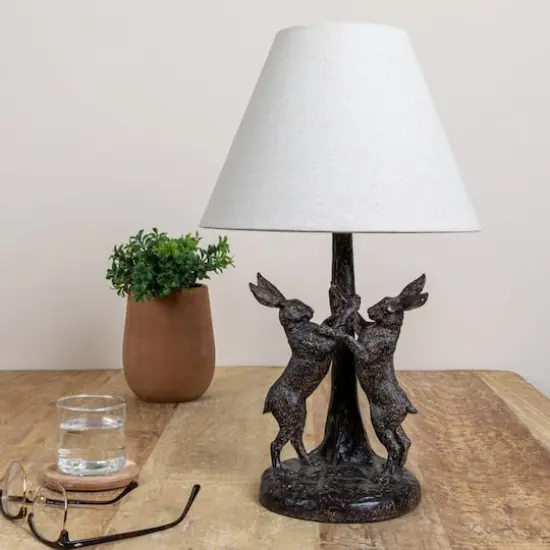 Hello Honey&reg; 18.5" Brown & Natural Bunny Rabbit Table Lamp with Linen Empire Shade {3}