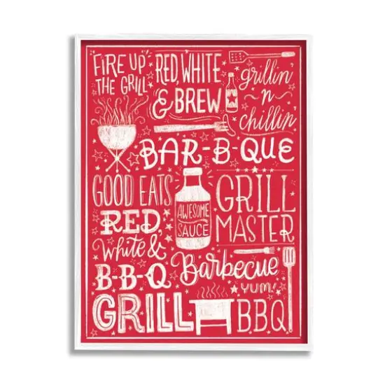 Stupell Industries Fire Up Grill Summer BBQ Phrases Red White Framed Wall Art {1}