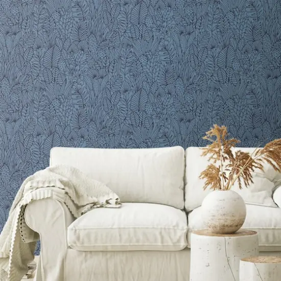 RoomMates Tropical Leaves Sketch Peel & Stick Wallpaper Navy {4}