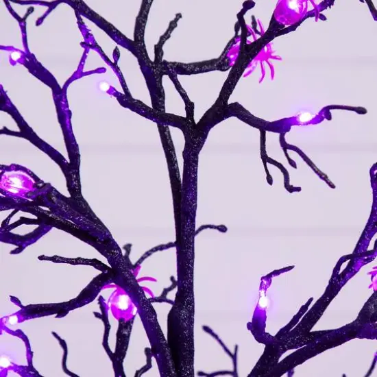 3ft. Pre-Lit Artificial Halloween Spider Twig Tree with 36 Purple LED Lights {8}
