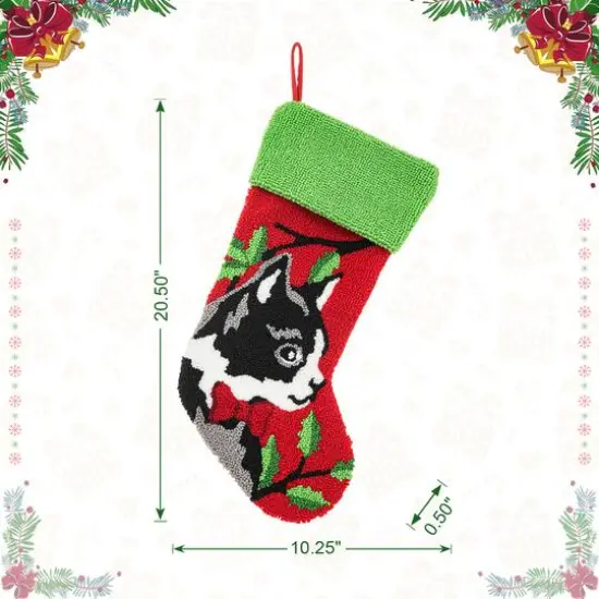 Glitzhome&reg; 20.5" Cat Hooked Stocking {7}