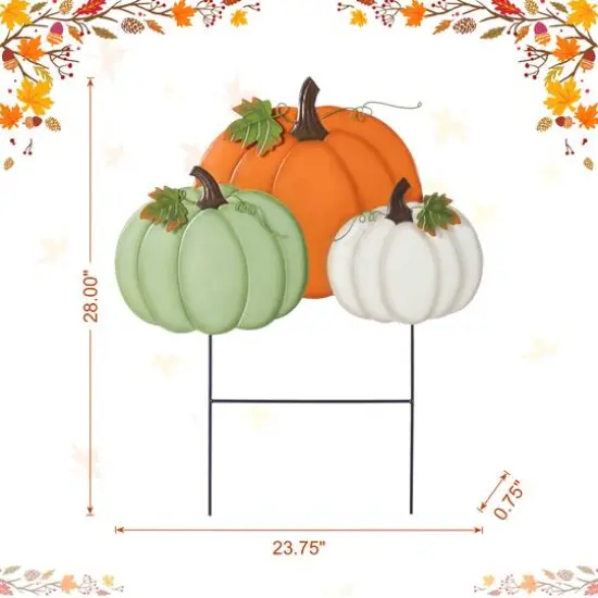 Glitzhome&reg; 23.75" Fall Metal Stacked Pumpkin Yard Stake {9}
