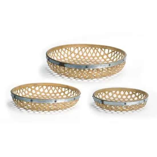 Round Woven Bamboo Tray Set {1}