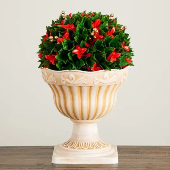 22in. UV Resistant Artificial Red Tip Photinia Christmas Ball in Classic Decorative Planter (Indoor/Outdoor) {5}