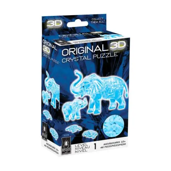 3D Crystal Puzzle - Elephant and Baby (Blue): 46 Pcs {5}