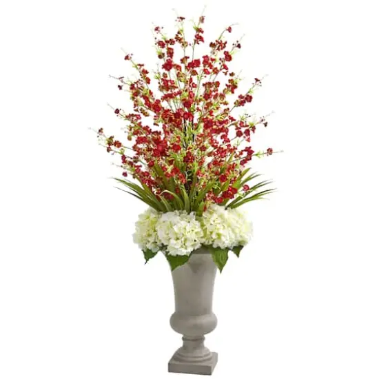 3.5ft. Red & White Cherry Blossom & Hydrangea Arrangement in Urn {1}