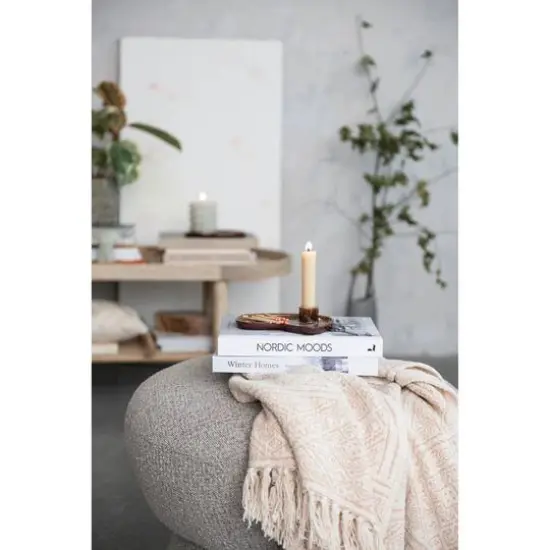 Hello Honey&reg; Ivory and Putty Orange Cotton Slub Throw Blanket with Pattern and Tassels {4}