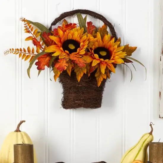 16" Sunflower Autumn Arrangement In Decorative Basket {4}