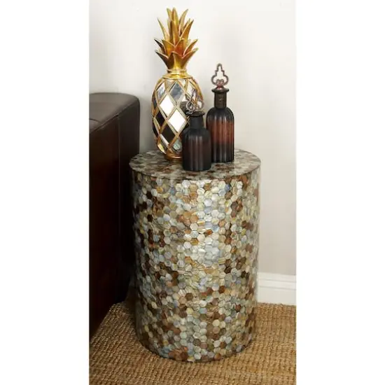 20" Multi Mussel Shells & Wood Contemporary Accent Table {7}