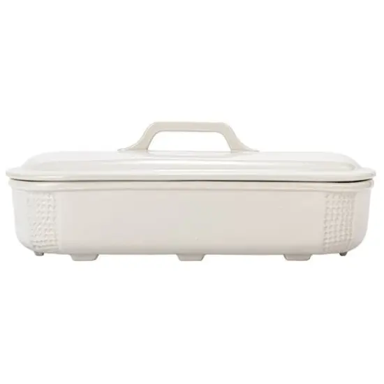 Hello Honey&reg; 15.5" Matte White Oval 2qt. Debossed Stoneware Baking Dish with Lid {7}