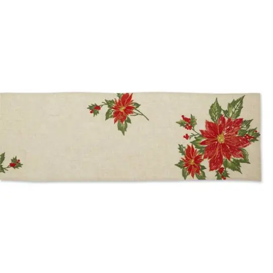 DII&reg; 70" Cream Poinsettia Holly Embroidered Table Runner {3}