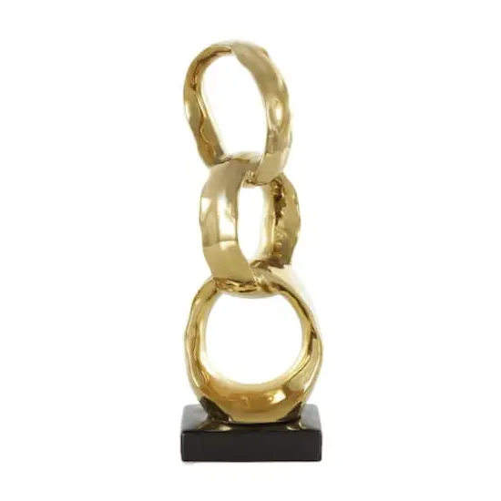 15" Gold Abstract Interlocked Rings Ceramic Sculpture with Black Base {1}