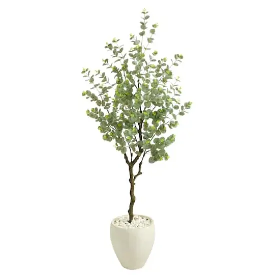 5ft. Eucalyptus Artificial Tree in White Planter {1}