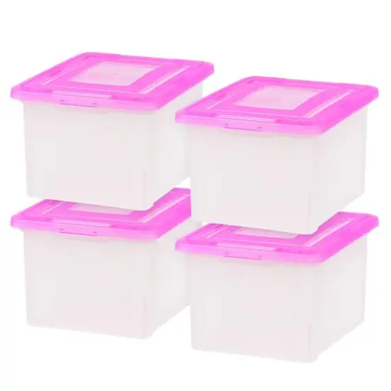 IRIS Pink & Clear Snap Tight Plastic File Organizer Box, 4ct. {5}