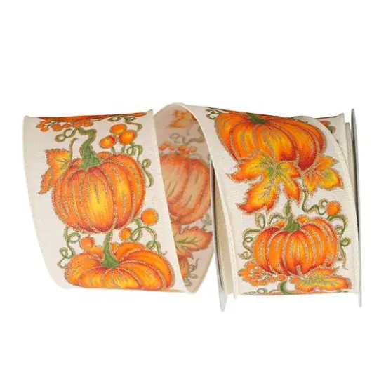 Reliant 2.5" x 10yd. Faux Linen Wired Pumpkin Row Ribbon {1}