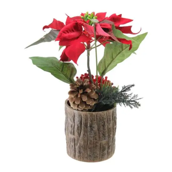 10" Artificial Poinsettia with Pinecone & Berries Potted Plant {1}