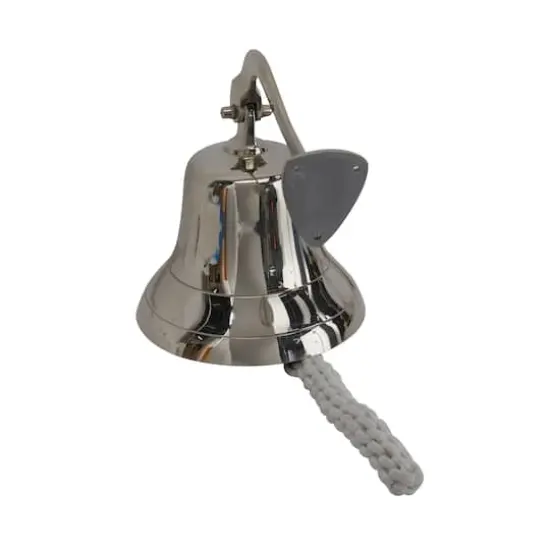 7.5" Silver Nautical Bell Wall Accent with Rope Pull {6}