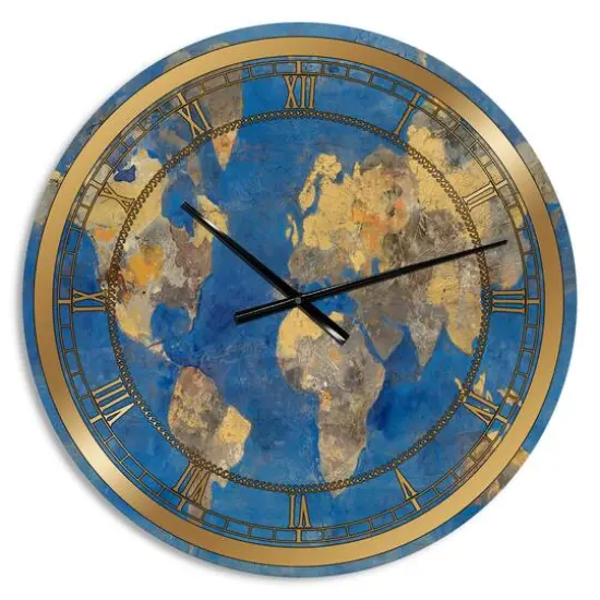 Designart 'Golden Glam World Map Glam Wall Clock {1}